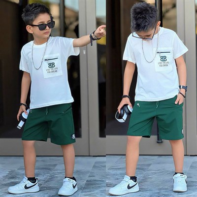 Fermuarlı Şortlu Takım - Yeşil (5-14Yaş)