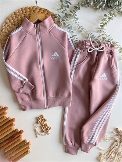 Şardonlu Fermuarlı Spor Takım-Pudra (5yaş-15yaş)