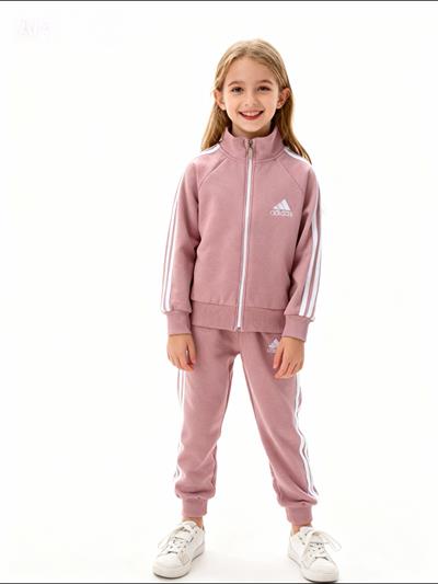 Şardonlu Fermuarlı Spor Takım-Pudra (5yaş-15yaş)