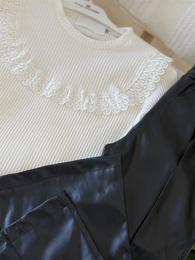 Fisto Detay Deri Pantalonlu Takım -Siyah(4-11Yaş)