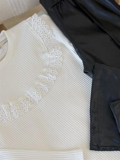 Fisto Detay Deri Pantalonlu Takım -Siyah(4-11Yaş)