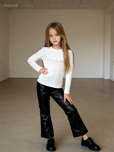 Fisto Detay Deri Pantalonlu Takım -Siyah(4-11Yaş)