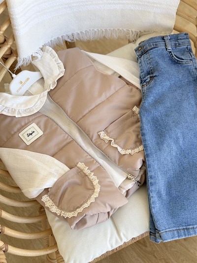 Fisto Detay Yelekli 3 lü Takım -Bej (2-5yaş)