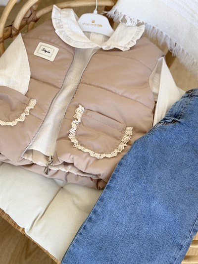 Fisto Detay Yelekli 3 lü Takım -Bej (2-5yaş)