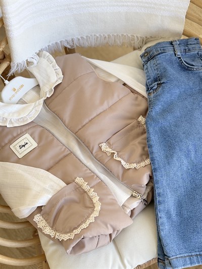 Fisto Detay Yelekli 3 lü Takım -Bej (2-5yaş)