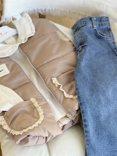 Fisto Detay Yelekli 3 lü Takım -Bej (2-5yaş)