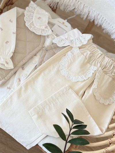 Fisto Detay Yelekli 3 lü Takım -Krem (2-4yaş)