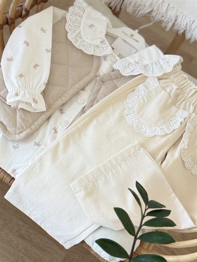 Fisto Detay Yelekli 3 lü Takım -Krem (2-4yaş)