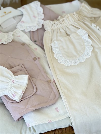 Fisto Detay Yelekli 3 lü Takım -Pudra (2-4yaş)