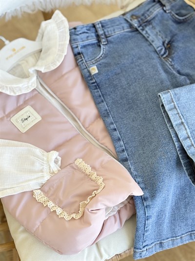 Fisto Detay Yelekli 3 lü Takım -Pudra(2-5yaş)