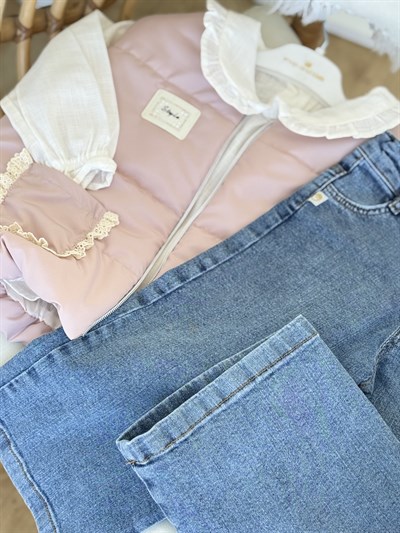 Fisto Detay Yelekli 3 lü Takım -Pudra(2-5yaş)