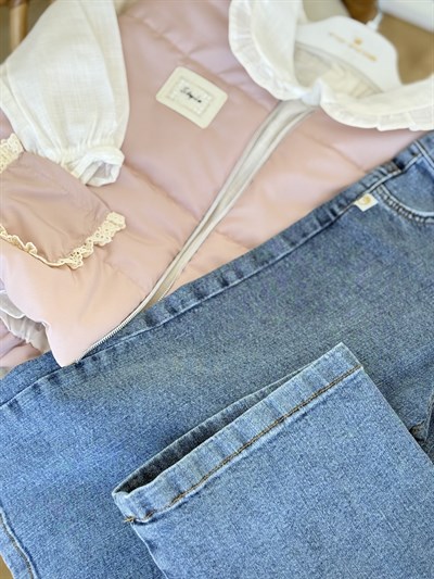 Fisto Detay Yelekli 3 lü Takım -Pudra(2-5yaş)