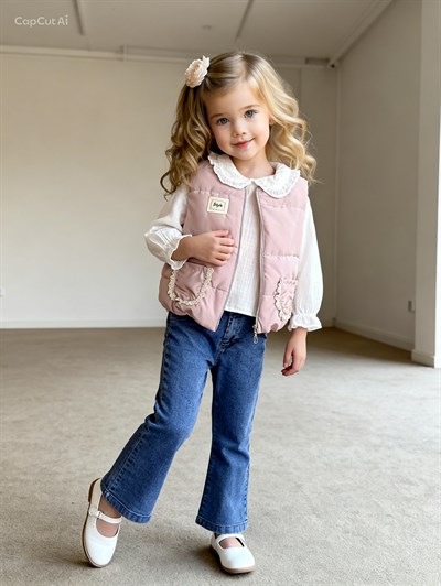 Fisto Detay Yelekli 3 lü Takım -Pudra(2-5yaş)