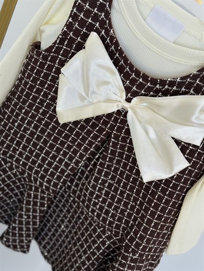 Fiyonk Detay Elbise Tshırt  Takım -Kahve(2-6)