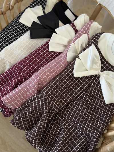 Fiyonk Detay Elbise Tshırt  Takım -Kahve(2-6)