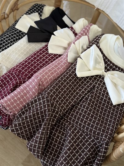 Fiyonk Detay Elbise Tshırt  Takım -Kahve(2-6)