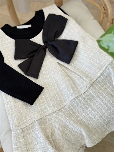 Fiyonk Detay Elbise Tshırt  Takım -Krem(2-6)