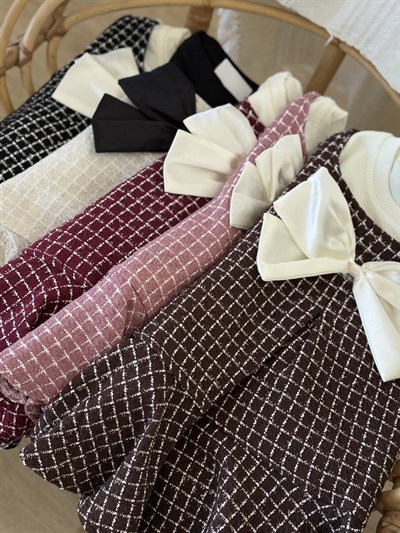 Fiyonk Detay Elbise Tshırt  Takım -Pudra(2-6)