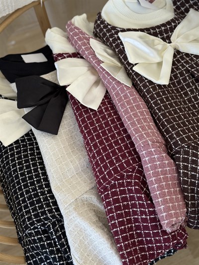 Fiyonk Detay Elbise Tshırt  Takım -Pudra(2-6)