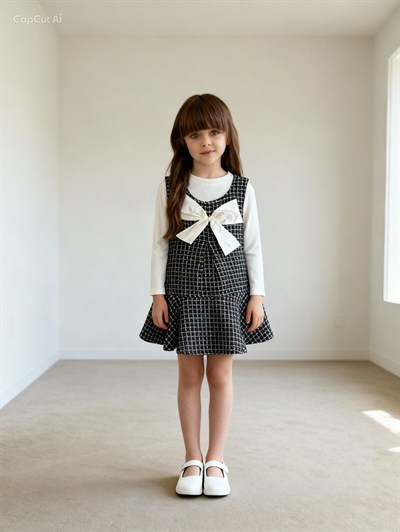 Fiyonk Detay Elbise Tshırt  Takım -Siyah(2-6)