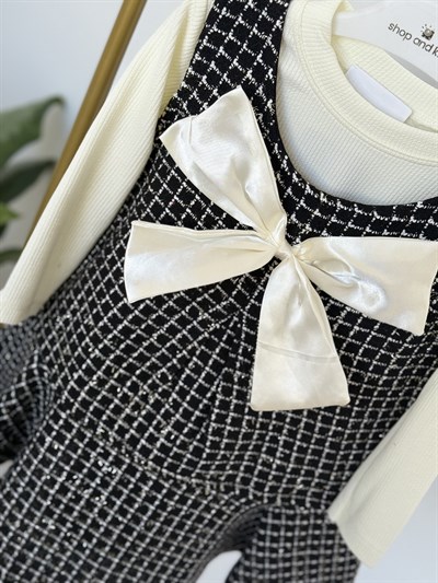 Fiyonk Detay Elbise Tshırt  Takım -Siyah(2-6)