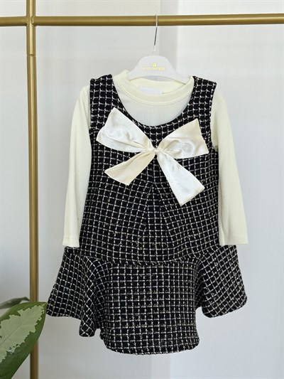 Fiyonk Detay Elbise Tshırt  Takım -Siyah(2-6)