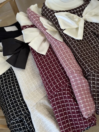 Fiyonk Detay Elbise Tshırt  Takım -Siyah(2-6)