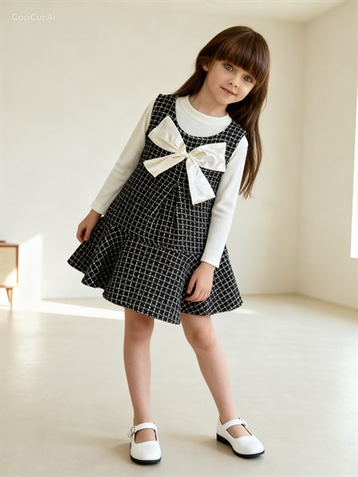 Fiyonk Detay Elbise Tshırt  Takım -Siyah(2-6)