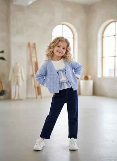 Fiyonk Detay Hırkalı Takım-Mavi(2-10yaş aralığı)