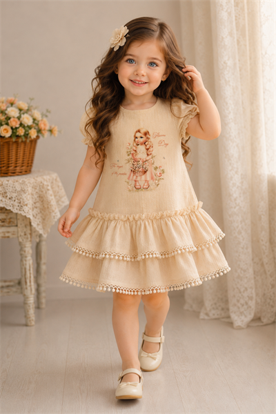 Flowers Day Elbise - Bej (1-4yaş)