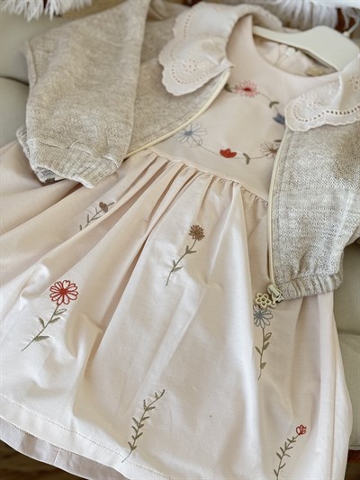 Flowers Elbise Hırka Takım -Krem(3-6yaş)