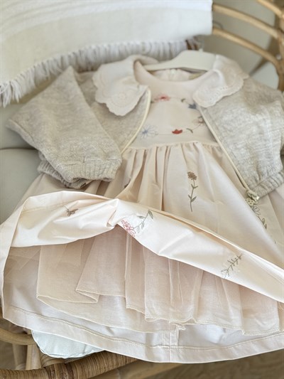Flowers Elbise Hırka Takım -Krem(3-6yaş)