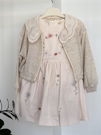 Flowers Elbise Hırka Takım -Krem(3-6yaş)