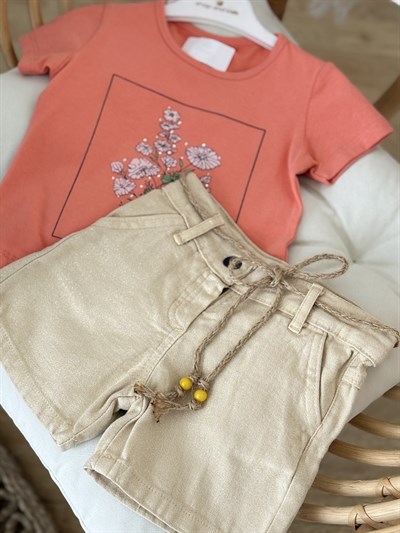 Flowers Şortlu Takım - Somon (2yaş-5yaş)