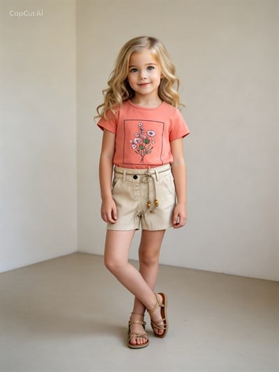 Flowers Şortlu Takım - Somon (2yaş-5yaş)