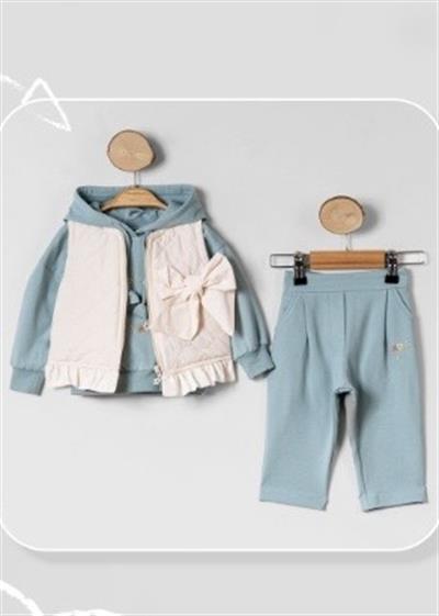 Frillbow Krem Yelekli 3lü Bebek Takım(9 ay-36 ay)