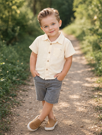 Gömlekli Şortlu 2 li Takım (7132) - Ekru (1.5-5yaş)