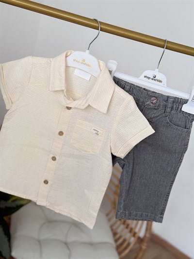 Gömlekli Şortlu 2 li Takım (7132) - Ekru (1.5-5yaş)