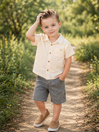 Gömlekli Şortlu 2 li Takım (7132) - Ekru (1.5-5yaş)