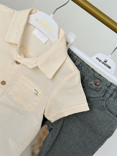 Gömlekli Şortlu 2 li Takım (7132) - Ekru (1.5-5yaş)