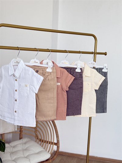 Gömlekli Şortlu 2 li Takım (7132) - Ekru (1.5-5yaş)