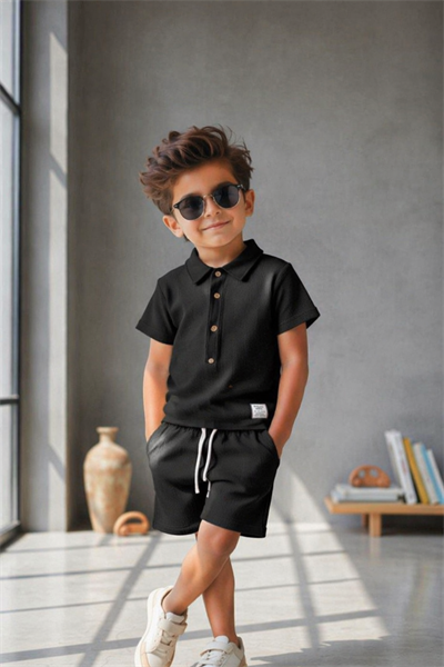 Gömlekli Şortlu Takım - Siyah (2-10Yaş)