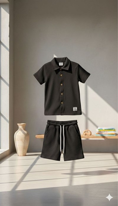 Gömlekli Şortlu Takım - Siyah (2-10Yaş)