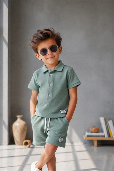 Gömlekli Şortlu Takım - Yeşil (2-10Yaş)
