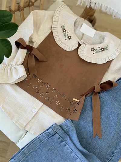 Lina Kaneviçe Gömlekli Takım-Kahverengi (2yaş-9yaş)