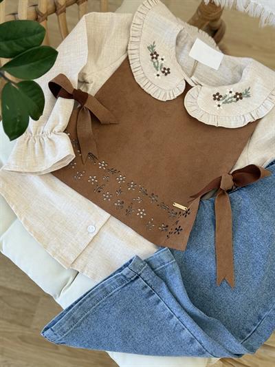 Lina Kaneviçe Gömlekli Takım-Kahverengi (2yaş-9yaş)