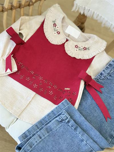 Lina Kaneviçe Gömlekli Takım-Kırmızı (2yaş-9yaş)