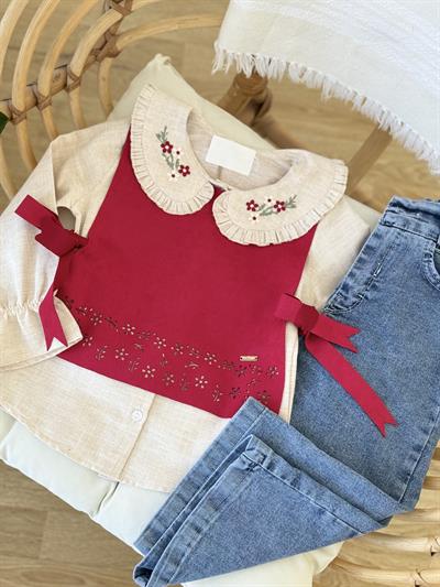 Lina Kaneviçe Gömlekli Takım-Kırmızı (2yaş-9yaş)