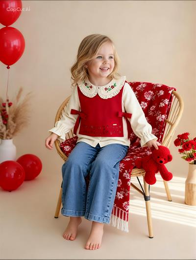 Lina Kaneviçe Gömlekli Takım-Kırmızı (2yaş-9yaş)