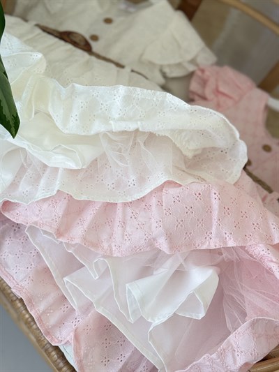  Roselia Güpürlü Kemer Detay Elbise - Beyaz (2yaş-10yaş)